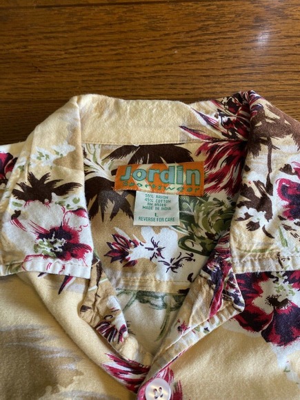 Vintage Jordin Sportswear Hibiscus Tropical Hawaiian Vacation Shirt Sz Lg Palms - Picture 8 of 11